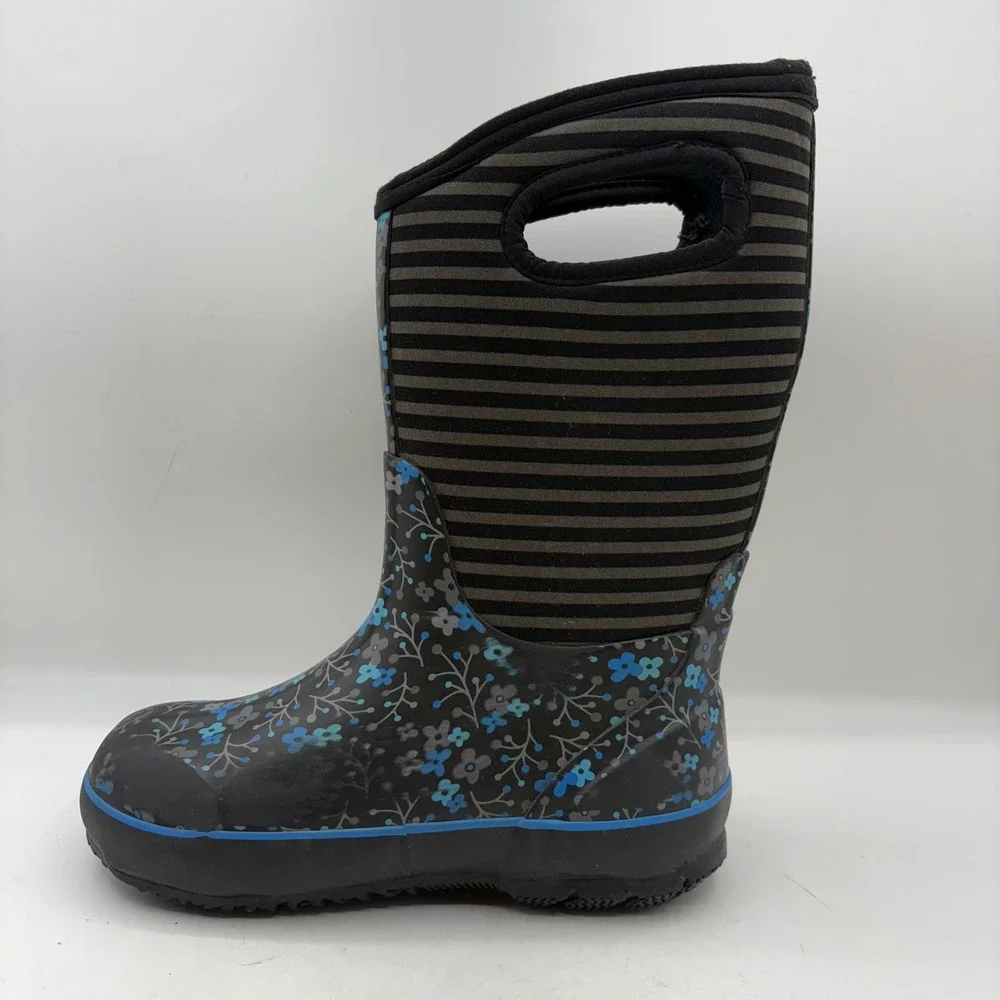BOGS Classic Flower Stripes Waterproof Insulated Rain Boots‎ Kids Youth Size 2